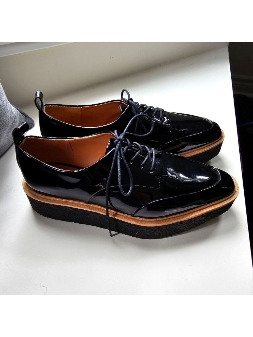 Chunky Patent Leather Size 9 Black Platform Shoes Zara - Picture 6 of 9